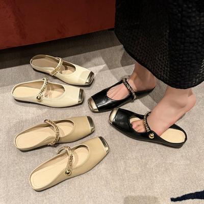 С юбкой на плоской подошве шлепанцы на одно слово новые квадратный носок пряжка на одно слово одинарная обувь туфли Мэри Джейн