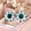Luxury Stylish Green White Cubic Zirconia Flower Stud Earrings for Women Vintage Exquisite Engagement Wedding Zircon Gift