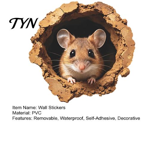 Decorative Wall Stickers for Bedroom 3D Realistic Mouse Hole Sticker, Cute Rat Burrow Decal, Durable PVC Coverings Self-Adhesive Removable