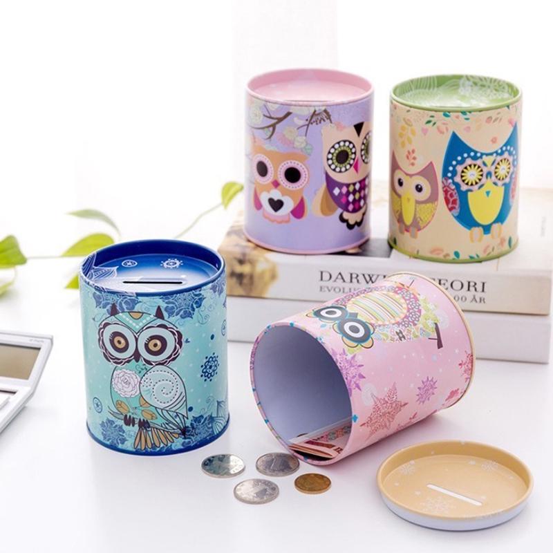 Children'S Gifts Kid Gift Money Box Cute Owl Piggy Bank Tinplate Piggy Bank
