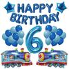 [Balloon Shop] Selectable Numbers 6 Years Old Train Birthday Decoration Blue Boy Aluminum Balloon Train Elementary School Number Balloon Numbers (6 Ye