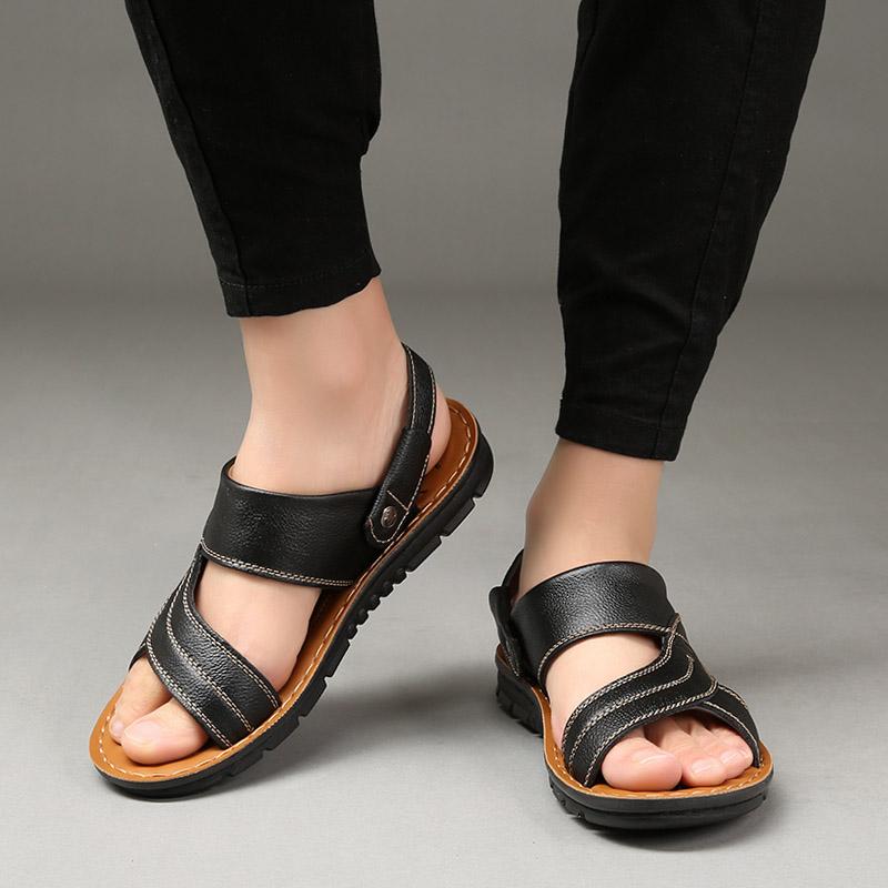 Новые модные винтажные мужские туфли из коровьей кожи с массажной подошвой, мягкие дышащие повседневные туфли на плоской подошве, летние пляжные сандалии, тапочки, шлепанцы