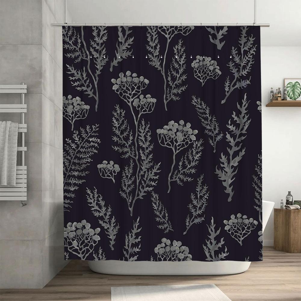 Современная цветочная ткань для шторки для душа Водонепроницаемый декор для ванной комнаты Принт Домашнее украшение Черный Серый