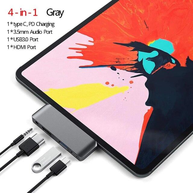 Концентратор USB-C на 4K HDMI с TF-картой PD SD USB 3,0 Разъем 3,5 мм Порт-концентратор Тип C Док-станция для iPad Pro 11 Pro 12,9 3-го 4-го поколения