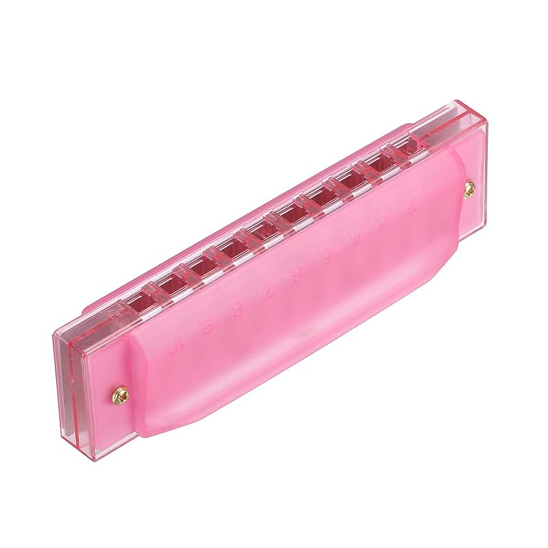 PATIKIL Clear Variety Translucent Harmonica 10 Holes Pink ABS Harp Mouth With PVC Box Musical Instrument Beginner Adult Education 2 Pieces