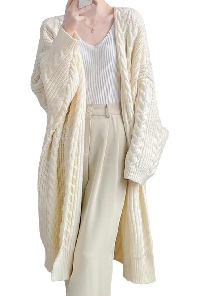 Hanmall Knit Long Open Tunic Size 4XL Women's V-Neck Sweater, Casual, Simple, Length, Front, Design,