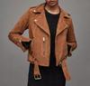 Stylish Original Lambskin Suede Leather Jacket Women Brown Handmade Biker Moto