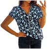 Women Ladies Plus Size Print Zipper Short Sleeve V-neck Pullover Tops Shirt