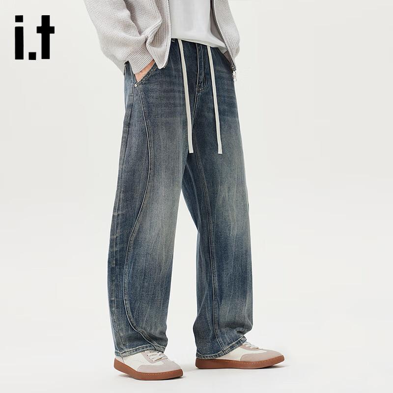 Izzue Мужские джинсы из денима прямого кроя в стиле американского хай-стрит