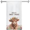 Floral Highland Cow Kitchen Towels, Cow Lovers Gifts for Women Dish Tea Towels for Kitchen Decor, Farmhouse Flower Highland Cattle Decorative Hand