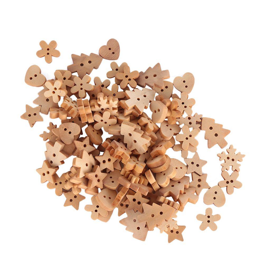 2 Holes Wooden Snowflake DIY Crafts Scrapbooking ChristmasTree Pattern Sewing Wood Buttons