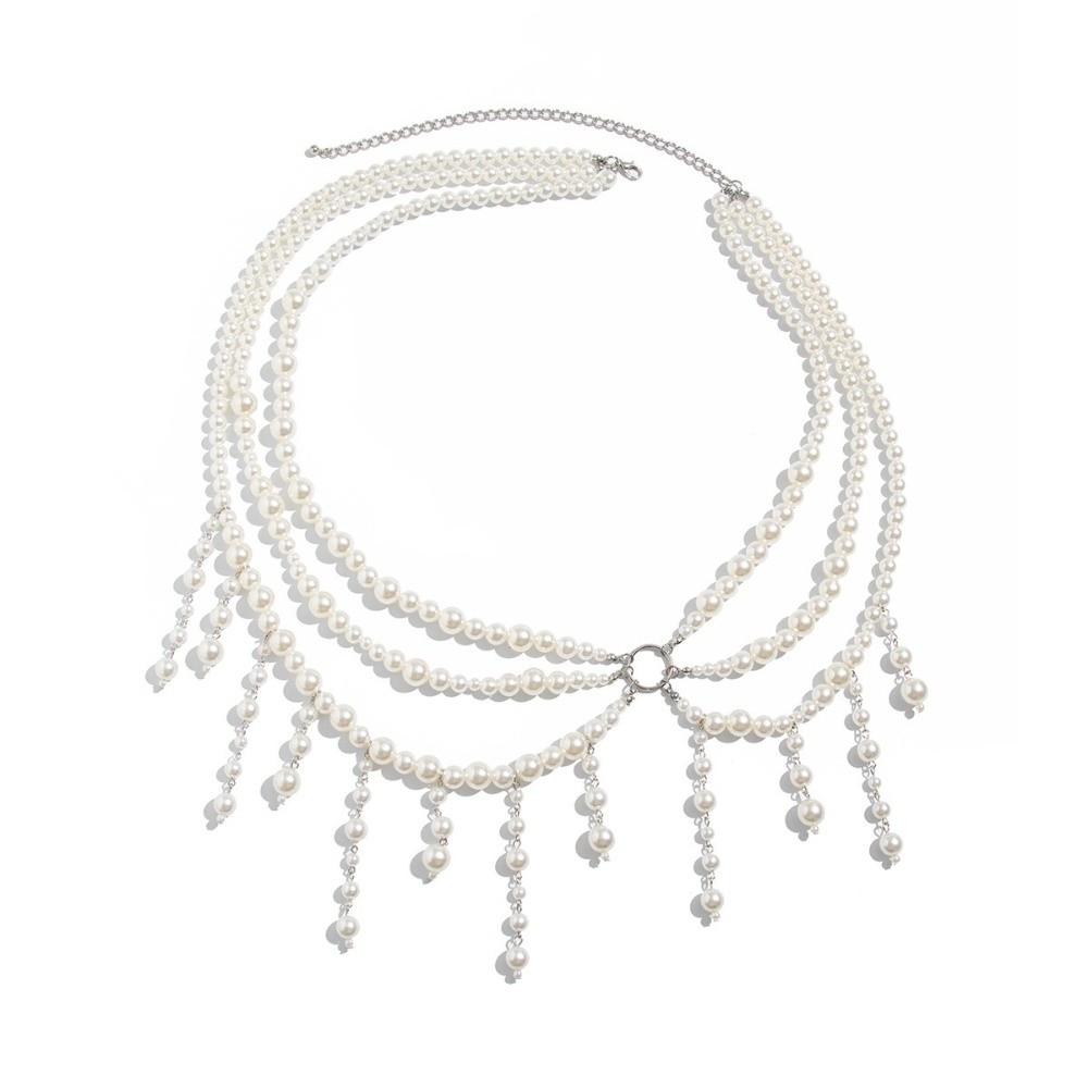 Tassel Pearl Waist Chain Geometric Party Belt Stylish Beads Chain Belt  Body Jewelry