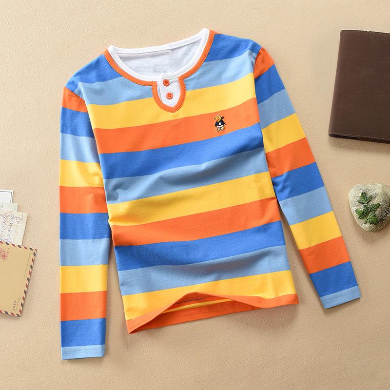 Полосатая мужская рубашка поло с длинным рукавом в корейском стиле с отложным воротником (Размеры 100-170 см) - Осенняя и весенняя одежда