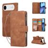 For iPhone 17 Air Case Zipper Wallet Multiple Card Slots Leather Phone Cover with Wrist Strap
