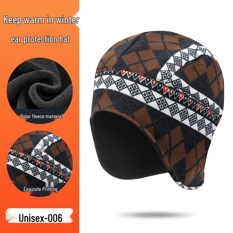 Ветрозащитная флисовая шапка-ушанка: Теплый, с принтом из искусственного кашемира, с защитой ушей для велоспорта