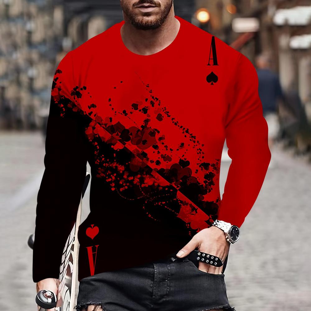 Ретро Пламя Серия 3D Печатный Летний Мужской O Neck Повседневный Длинный Рукав Футболка Оверсайз Пуловер Модная Трендовая Мужская Одежда