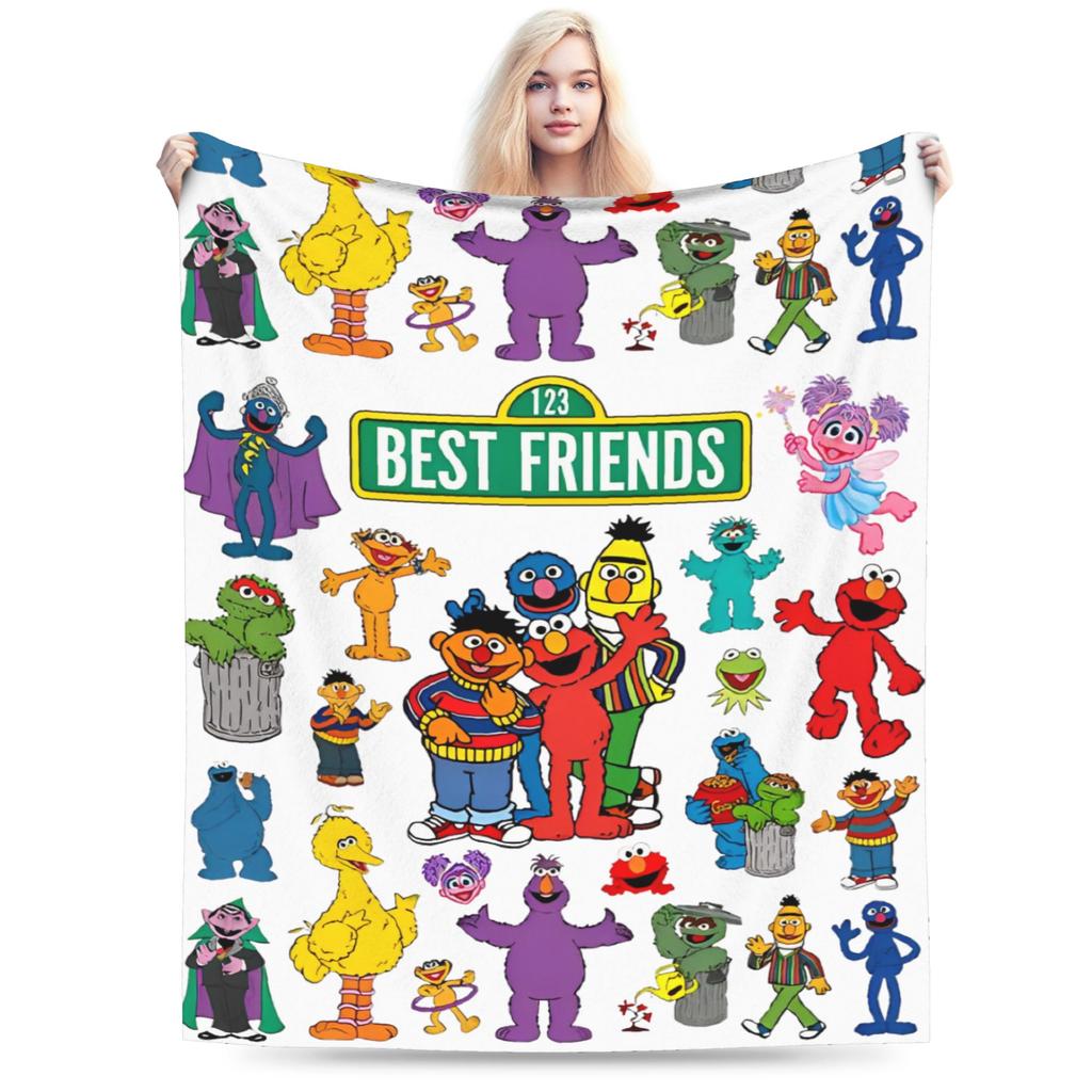 Sesame Street Tango Elmo & Grover Pattern Knitted Blanket Fleece  Warm Throw Blanket for Bed Bed Rug