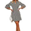 Летнее женское платье трапециевидной формы в полоску, миди с расклешенными рукавами, свободная короткая юбка, платья-юбки