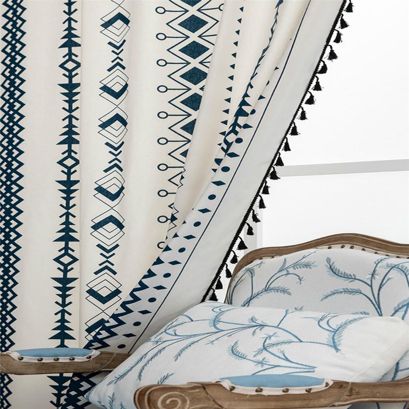 Богемная оконная занавеска для спальни с кисточками из хлопка и льна, винтажная занавеска в стиле кантри в стиле бохо, черно-белая