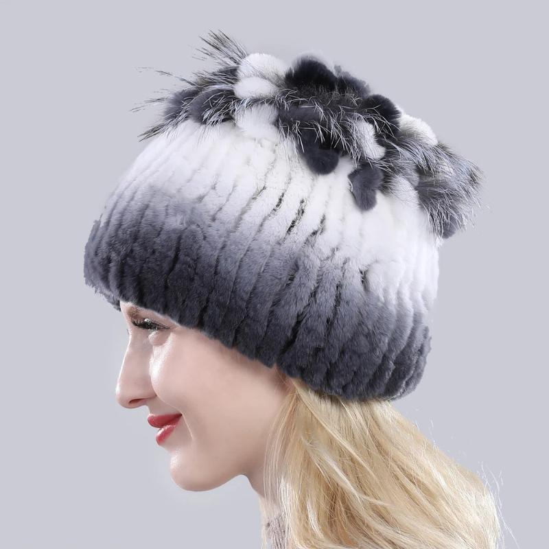 Горячая Распродажа Россия Зима Качество Натуральная Меховая Шапка Натуральная Теплая Шапка из Меха Кролика Рекс Леди Теплая Вязаная Подлинная Шапка из Меха Кролика Рекс