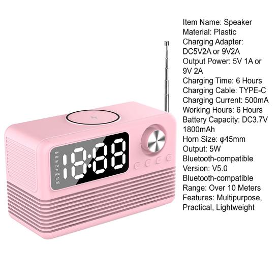 Bluetooth-совместимый динамик с быстрым беспроводным зарядным устройством 15 Вт, стабильное соединение, многофункциональная зарядная станция с будильником и радио 4 в 1