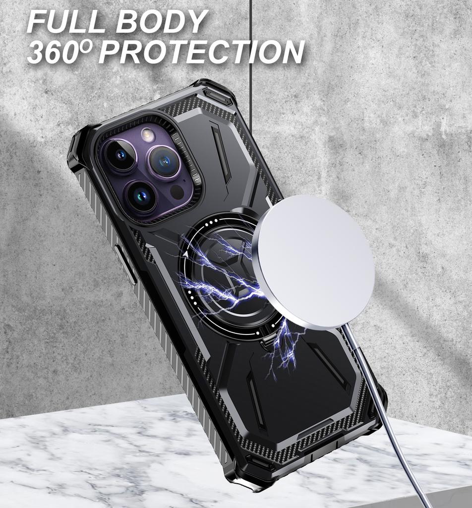 Для Apple iPhone 15 14 13 12 11 Pro Max Чехол Металлическая подставка Магнитный чехол с MagSafe, Прочный бампер Ударопрочный чехол для телефона