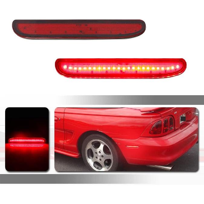 Full Red Led Light Black Smoked Lens kit Compatible With 1994 1995 1996 1997 1998 Ford Mustang V6 GT Cobra SVT Rear Bumper Side Marker Lamp