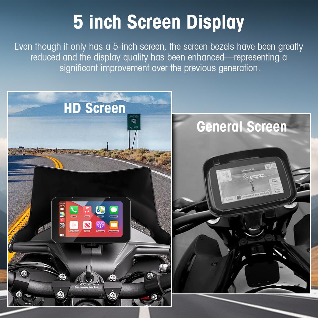 Ezonetronics 5-дюймовый сенсорный экран для мотоцикла CarPlay, поддержка записи с двух камер, с беспроводным CarPlay и Android Auto, IP67