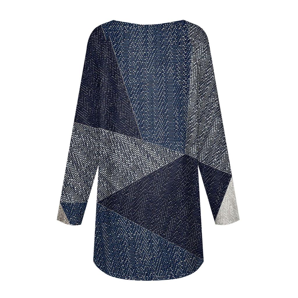 Женская модная повседневная футболка с принтом, длинный рукав, круглый вырез, средний длинный топ