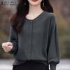 ZANZEA Women Autumn Round Neck Lantern Long Sleeve Cardigans