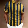 3D Printed Striped Men's Polo Shirt, Golf Short Sleeved Top, High-quality Summer Casual Clothing, Single Zipper Men's T-shirt
