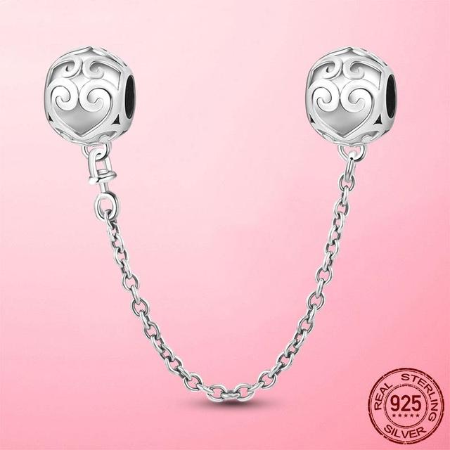 Бусины из стерлингового серебра 925 пробы, классическая защитная цепочка, стопорный зажим, подвеска, подходит для оригинального модного браслета, серебро 925 пробы, изготовление ювелирных изделий, подарок