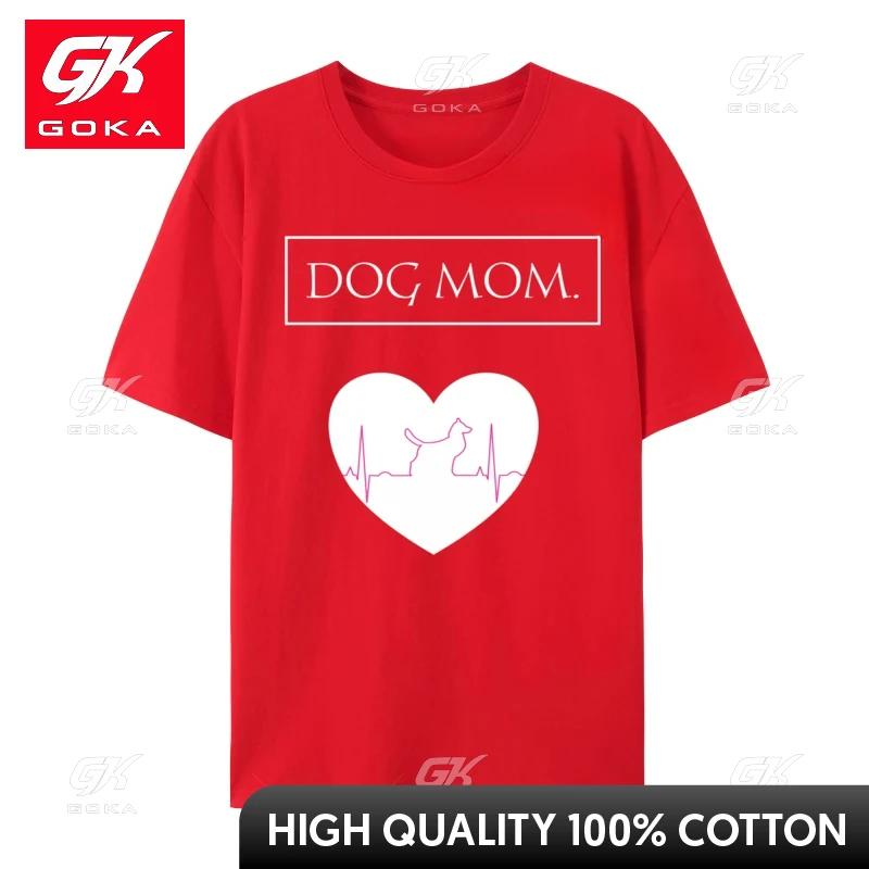 Dog Mom Heartbeat Group Top TShirts Loose Dog Lover Heartbeat Chihuahua Cotton Adult Tops Shirts Hip Hop T Shirts