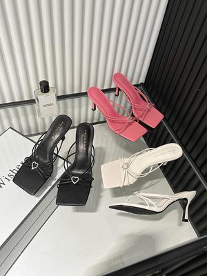 Мода Открытый носок женские шлепанцы тапочки летние уличные туфли мюли тонкие высокие каблуки со стразами туфли на шпильках туфли-лодочки для вечеринок