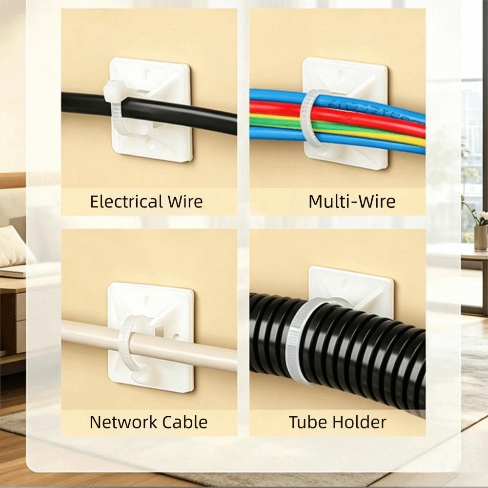 100 Pack Super-Adhesive Cable Tie Mounts Set Sticky Backs Wire Management Mounts Home Office