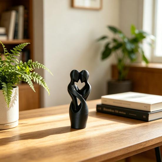 Минималистичное 3D-печатное украшение для пары с вырезом в форме сердца Гладкие Деликатные Линии Черно-Белое Настольное Сувенирное Романтическое Домашнее Украшение Подарок