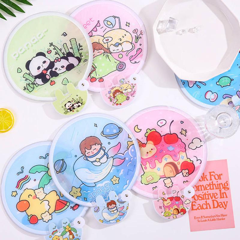 Милый карманный вентилятор с мультяшным узором, складной с ручкой, тканевая поверхность, ручной вентилятор, летний портативный