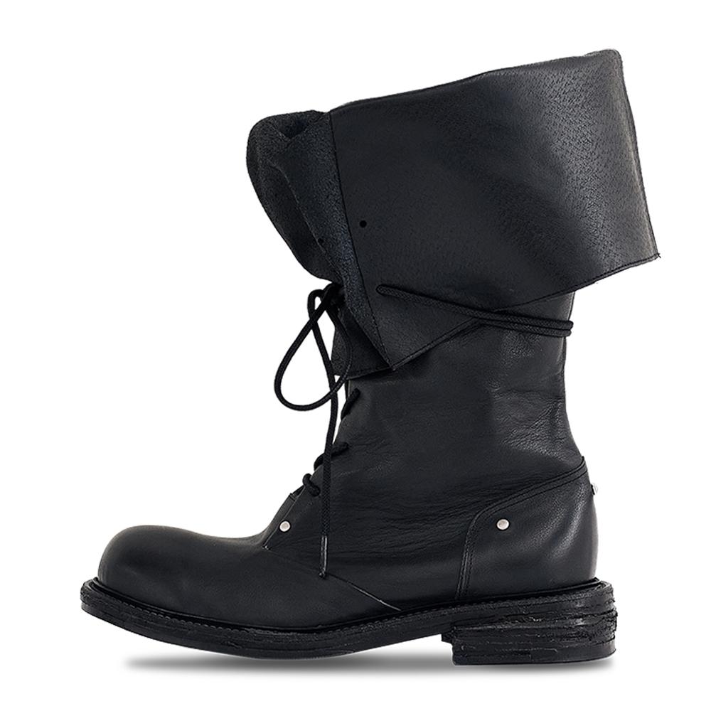 Negative Three Folded Lace-Up Long Boots_Black