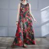 Длинная юбка Лето Новое Без рукавов Круглый вырез Платье с принтом