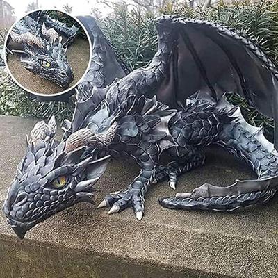 Садовая скульптура большого присевшего дракона, статуя стража, садовая скульптура дракона, готический декор для Хэллоуина на открытом воздухе