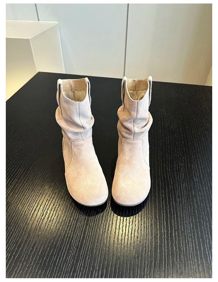 Корейские матовые короткие женские сапоги с мягкой плиссировкой и рукавами-юбками - сапоги Maillard Stacked.