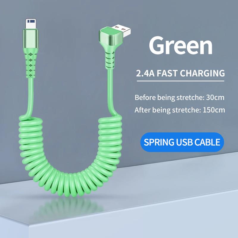 1.5M Coiled USB-C Type C 5A Fast Charging Data Cable 90 Right Angle Retractable Pure Copper Mobile Phone Cord for