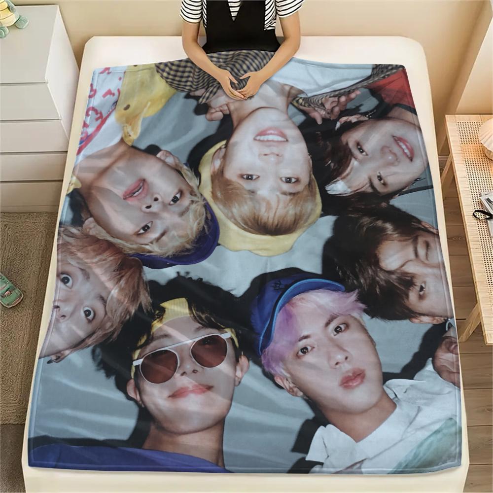 BTS, Фланелевое одеяло с узором, Высокое качество, Комфортное для всех сезонов, Декор для дома, Тепло и уют, Идеально для подарков.