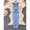Fashion Sexy Style Sleeveless Knitting Dress Women's Summer Tight Waist Slim Looking Pure Color Stylish Niche Style Beautiful Dress