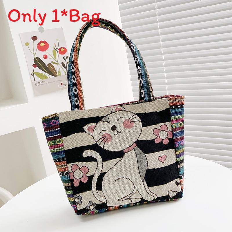 Elephant Cat Rabbit Pattern Nylon Shoulder Bag With Inner Compartment For Casual Outings