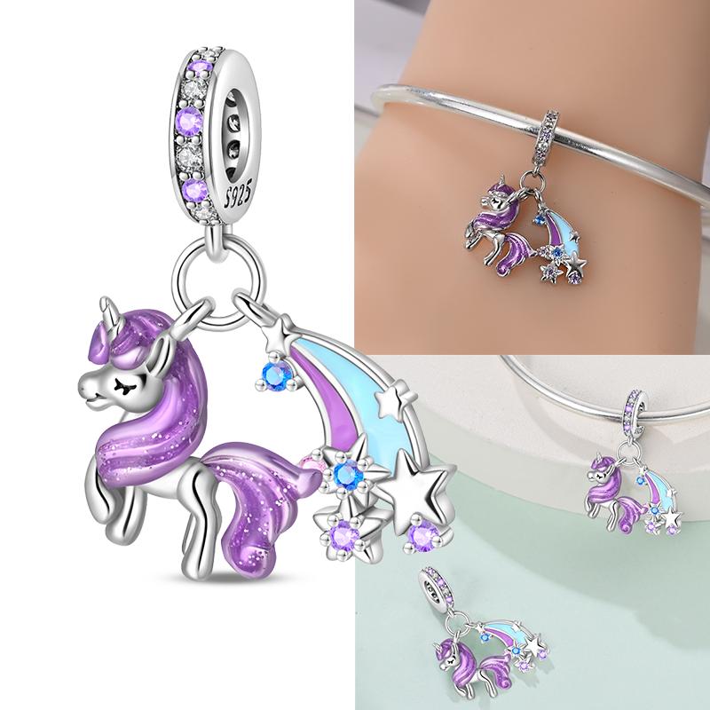 Copper Cute Colorful Unicorn Charms Beads Fit Original Bracele For Women Diy Bead For Matching Jewelry Making Gift