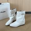 Removable belt buckle~ Stacking boots women's autumn new inner height increase and thin round head medium tube fashion boots