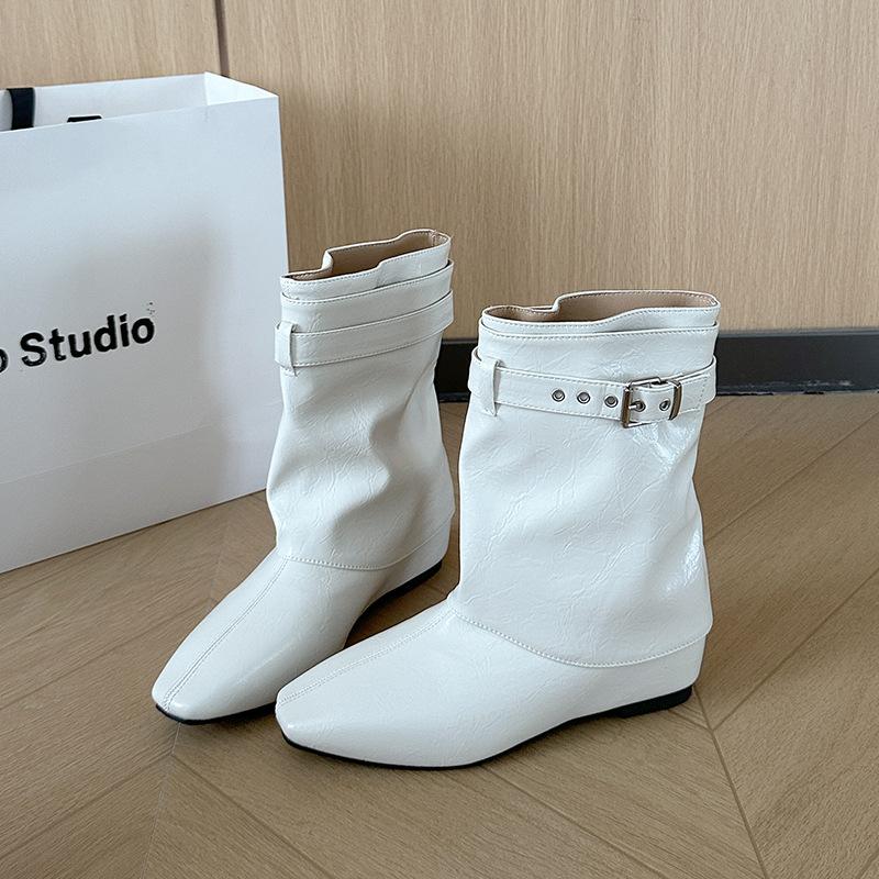 Removable belt buckle~ Stacking boots women's autumn new inner height increase and thin round head medium tube fashion boots