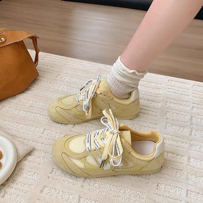 Женские новые летние желтые сетчатые дышащие повседневные туфли на плоской подошве, кроссовки с мягкой подошвой для женщин