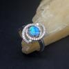 Hermosa Jewelry Blue Opal Cubic Zirconia Genuine 925 Silver Band Ring Wedding Engagement Gifts for Women Size 8#  20214254